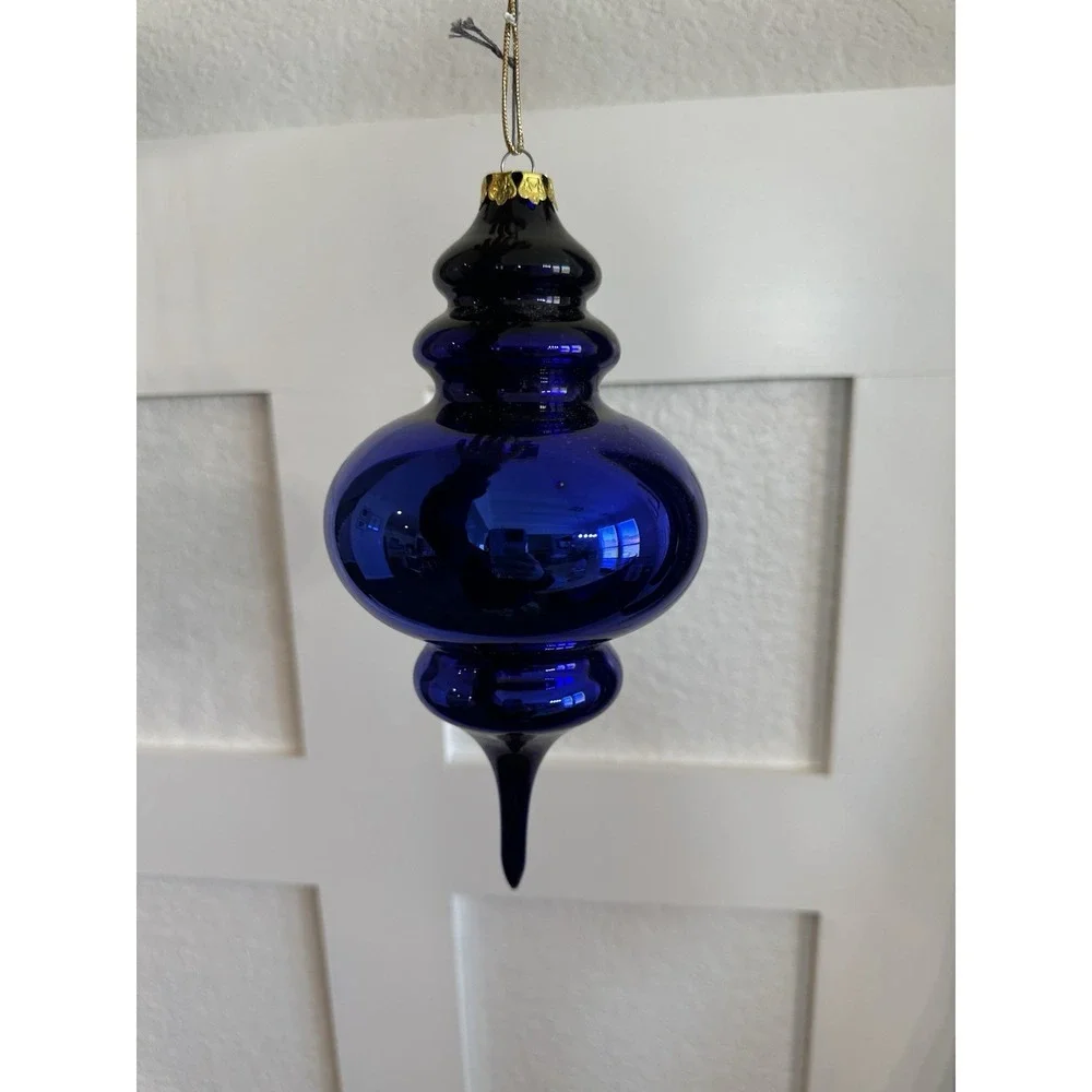 Department 56 Cobalt Mercury Glass Double Finial Ornament With Box 10